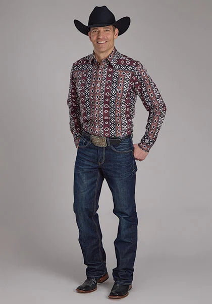 Roper 2178 Winter Aztec Print (Red) - Men's Western Shirt