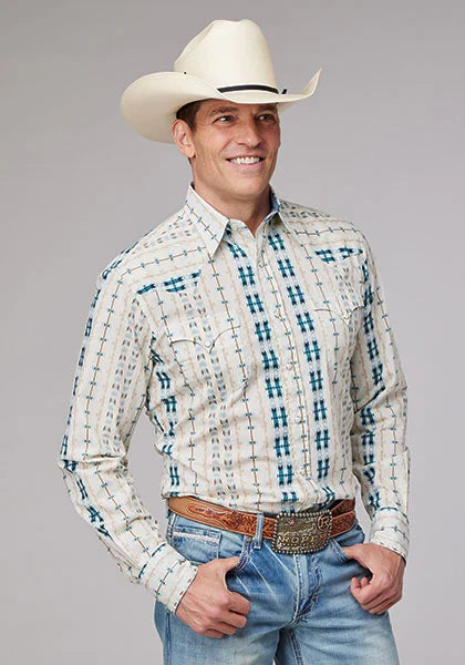 Roper 2001 Aztec Stripe (Cream) - Men's Western Shirt