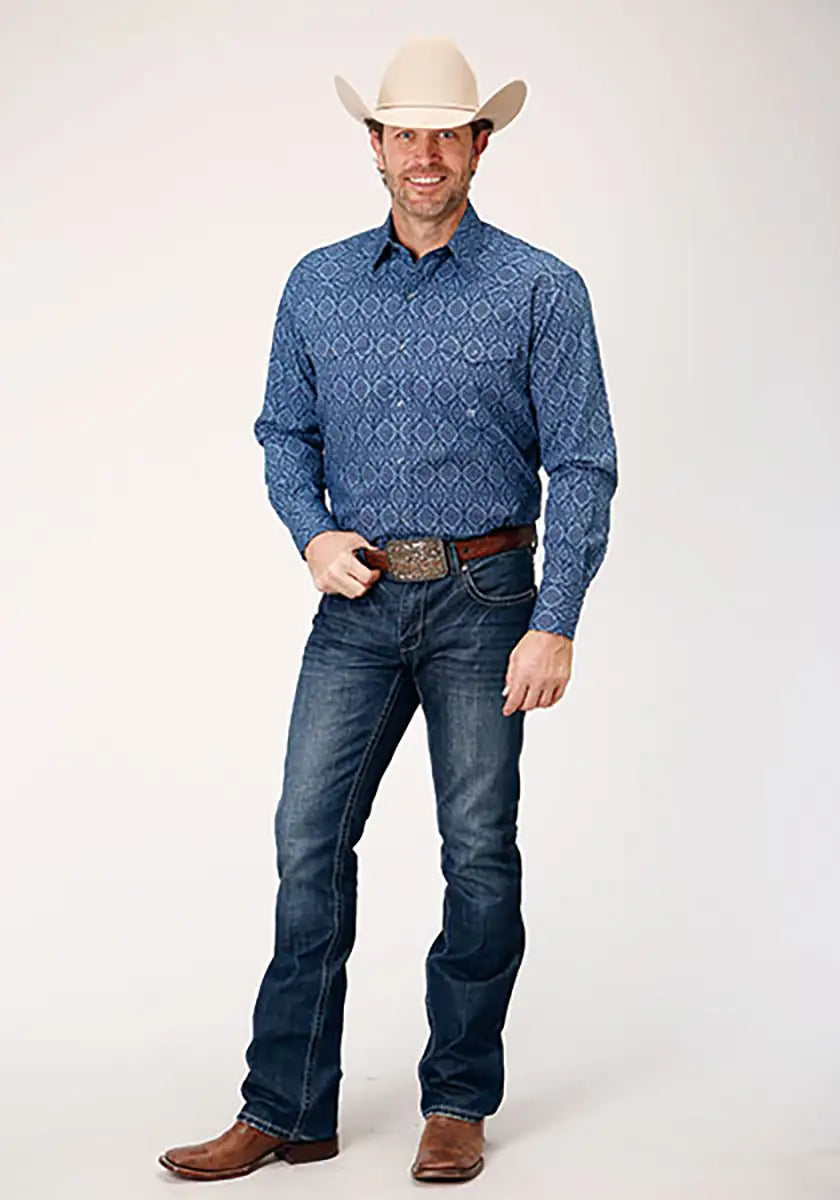 Roper Forest Medalian Paisley (Blue) - Men's Western Shirt
