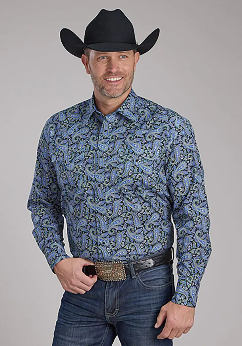 Roper Deep Cobalt Paisley (Blue) - Men's Western Shirt