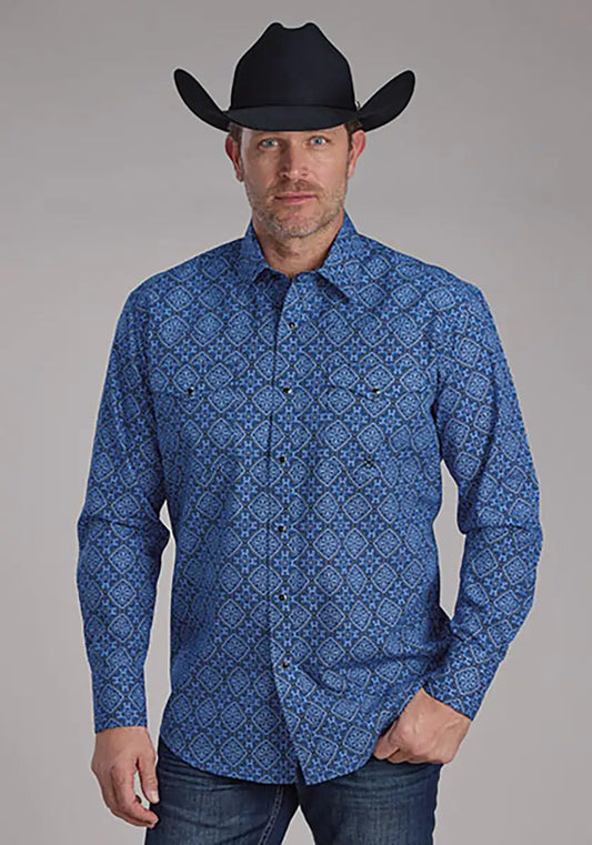 Roper Deep Cobalt Saphire Ornamental (Blue) - Men's Western Shirt