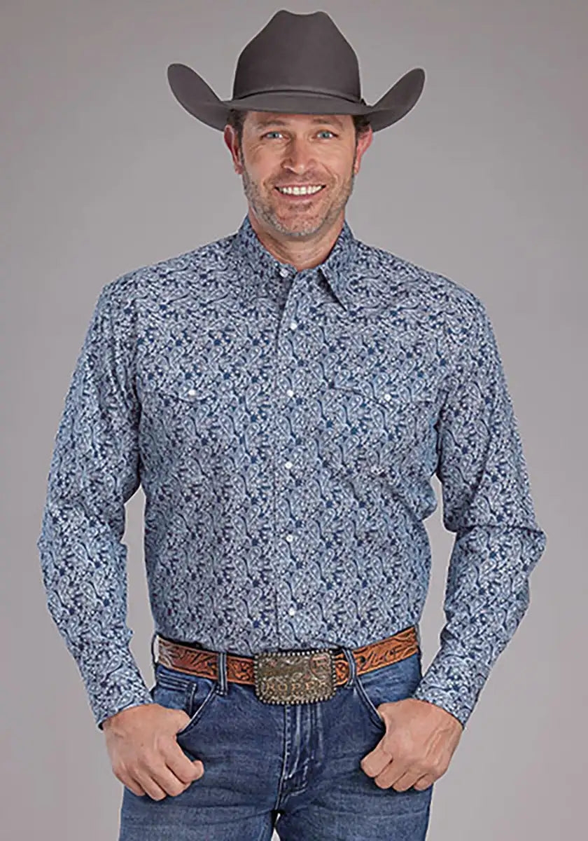 Roper Grasslands Prairie Paisley (Blue) - Men's Western Shirt