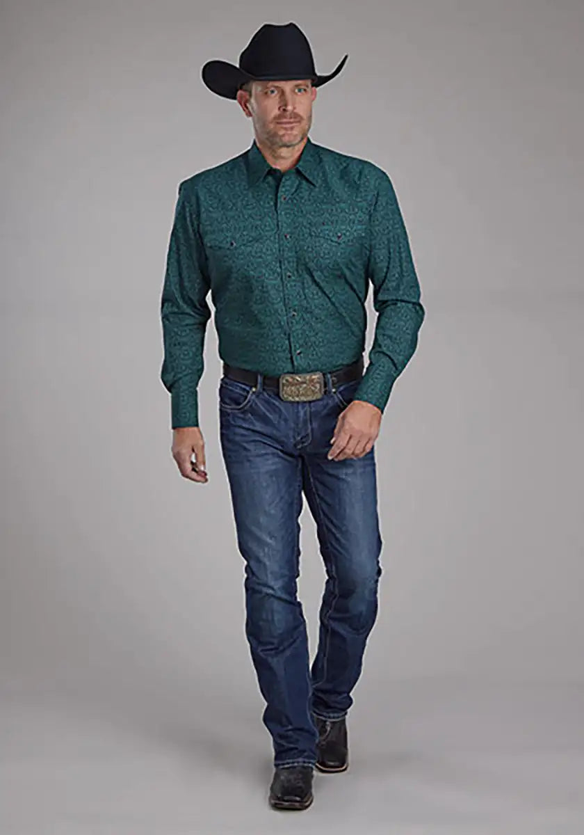Roper Oak Forest Vintage Paisley (Green) - Men's Western Shirt