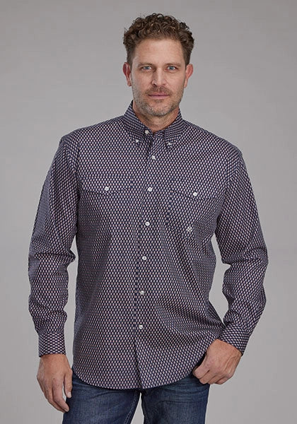 Roper 2157 Diamond Eye Geo (Blue) - Men's Western Shirt