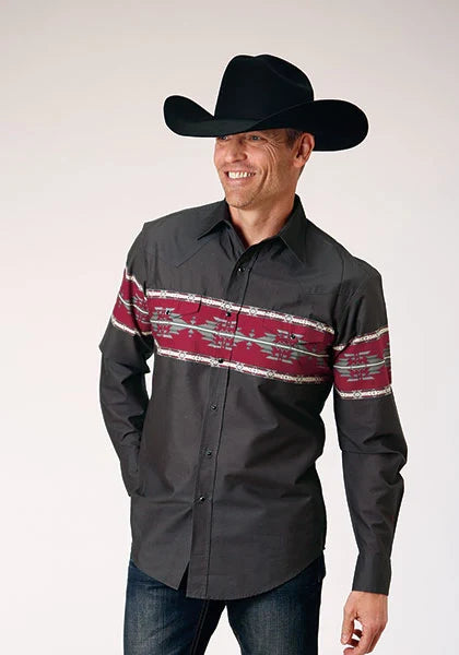 Roper 1812 Aztec Border (Black) - Men's Western Shirt