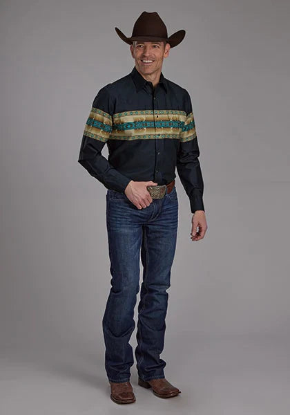 Roper 2120 Aztec Border (Navy) - Men's Western Shirt