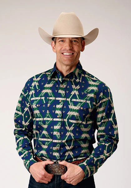 Roper 1814 Aztec Allover Print (Navy) - Men's Western Shirt