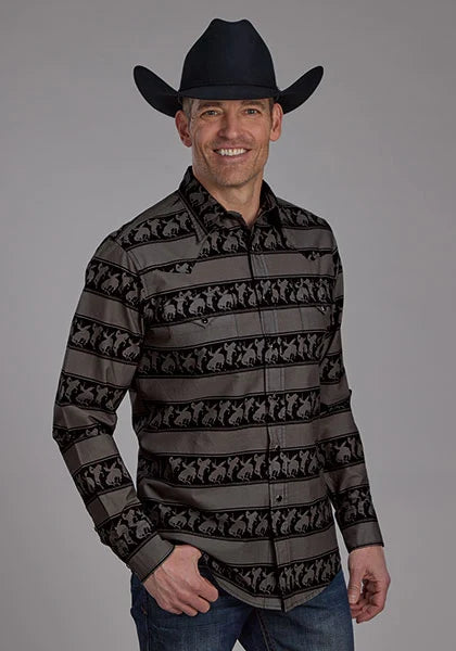 Roper 2117 Rodeo Stripe (Black) - Men's Western Shirt