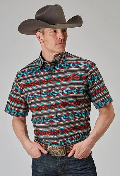 Roper 1898 Aztec Stripe (Red) - Men's Short Sleeve Shirt