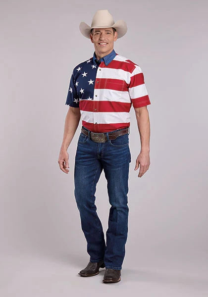 Roper Pieced Stars & Stripes (Multi) - Men's Short Sleeve Shirt