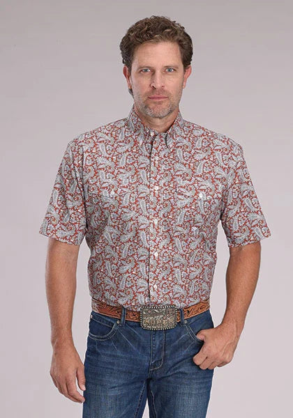 Roper 2499 Clay Paisley (Orange) - Men's Short Sleeve Shirt