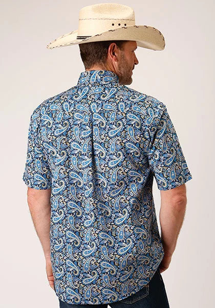 Roper 1448 Amarillo Paisley (Blue) - Men's Short Sleeve Shirt