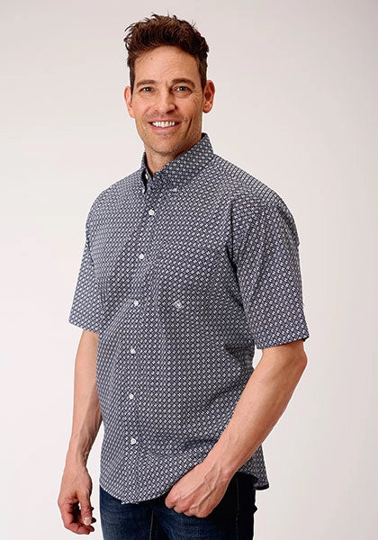 Roper 1133 Bell Foulard (Navy) - Men's Short Sleeve Shirt