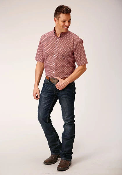 Roper 01560 Diamond Foulard (Red) - Men's Short Sleeve Shirt