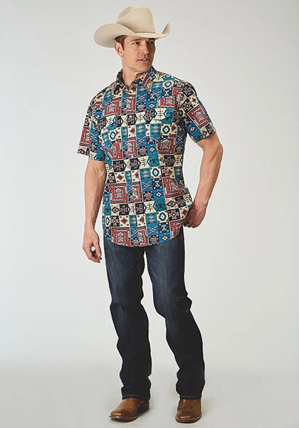 Roper 1909 Vintage Patchwork (Multi) - Men's Short Sleeve Shirt
