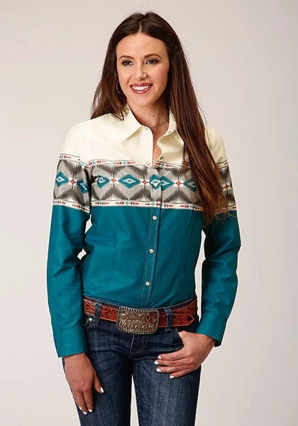Roper 1677 Sawtooth Border (Blue) - Women's Western Shirt