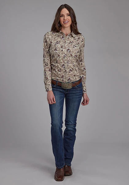 Roper 2116 Brushstroke Cowboys (Brown) - Women's Western Shirt