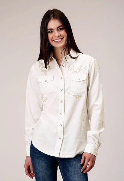Roper 1947 Embroidery Corduroy (Cream) - Women's Western Shirt