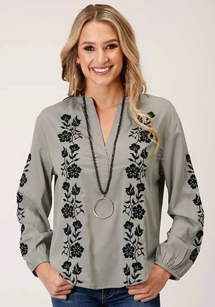 Roper 1422 Poly Crepe (Grey) - Women's Western Blouse