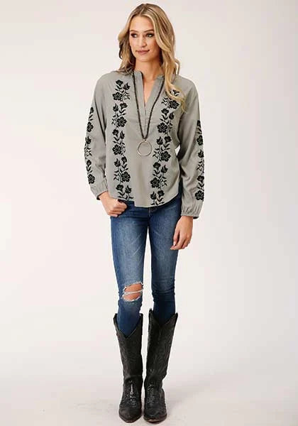 Roper 1422 Poly Crepe (Grey) - Women's Western Blouse