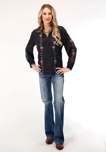 Roper 1792 Poly V-Neck (Black) - Women's Western Blouse