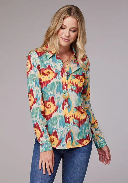 Roper 2073 Ikat Paisley (Blue) - Women's Western Shirt