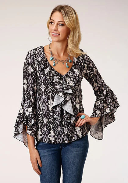 Roper 1278 Ikat Print (Black) - Women's Western Blouse