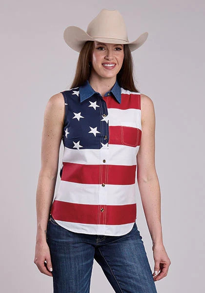 Roper Pieced Stars & Stripes (Multi) - Women's Sleeveless Shirt
