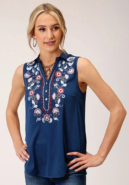 Roper 1520 Poly Crepe (Blue) - Women's Sleeveless Shirt