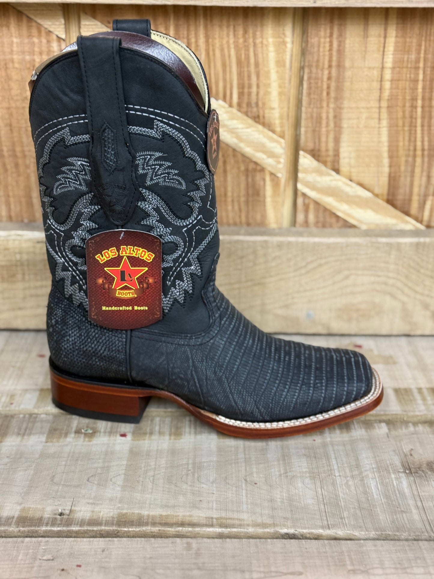 Exotic Los Altos Sanded Black Lizard Wide Square Toe