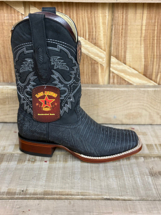 Exotic Los Altos Sanded Black Lizard Wide Square Toe