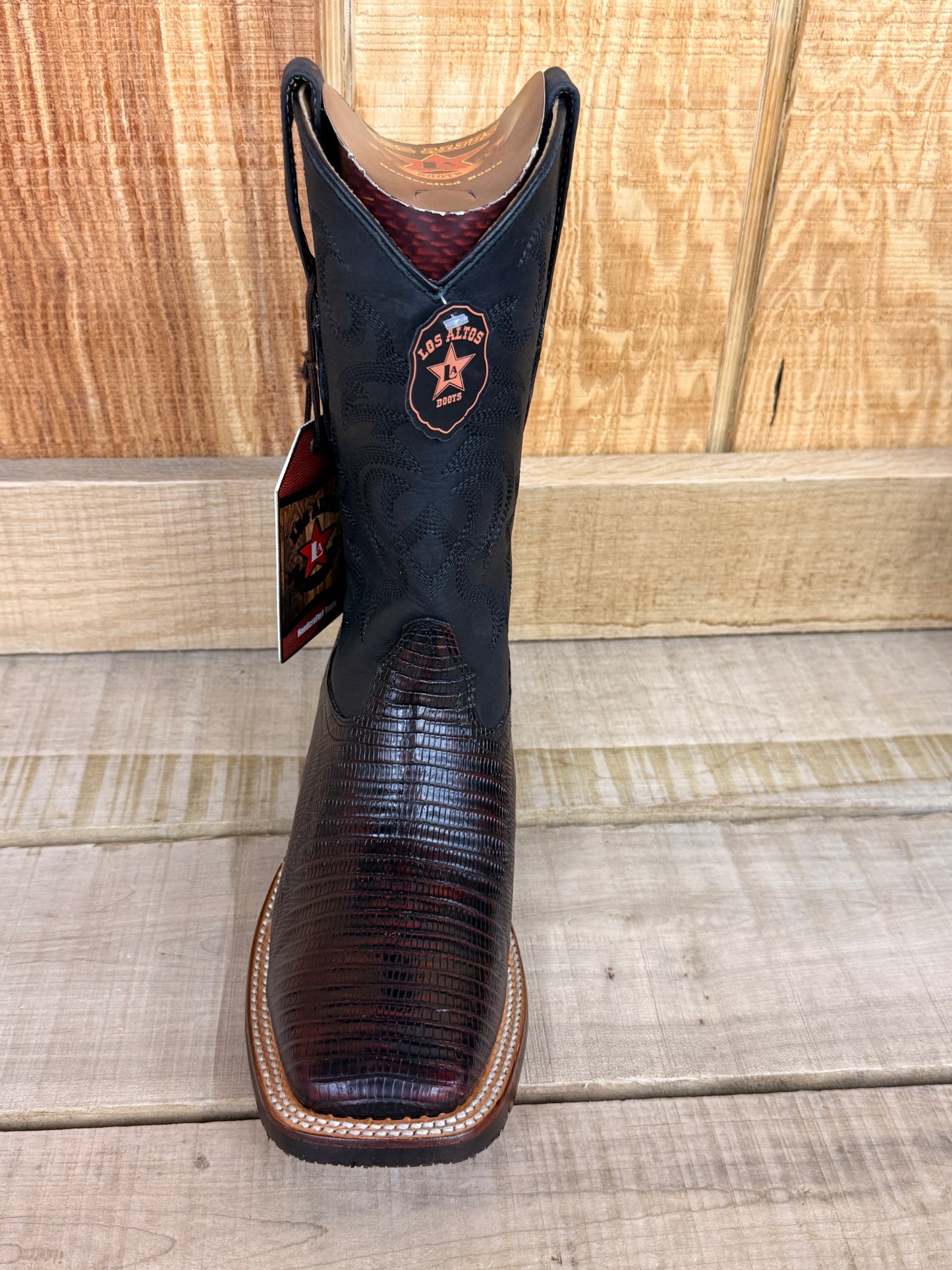 Exotic Los Altos Black Cherry Lizard Wide Square Toe Rubber Sole Cowboy Boots