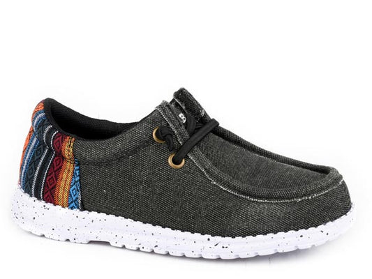 Roper Ladies Black Canvas Slip On Shoes with Aztec Designs