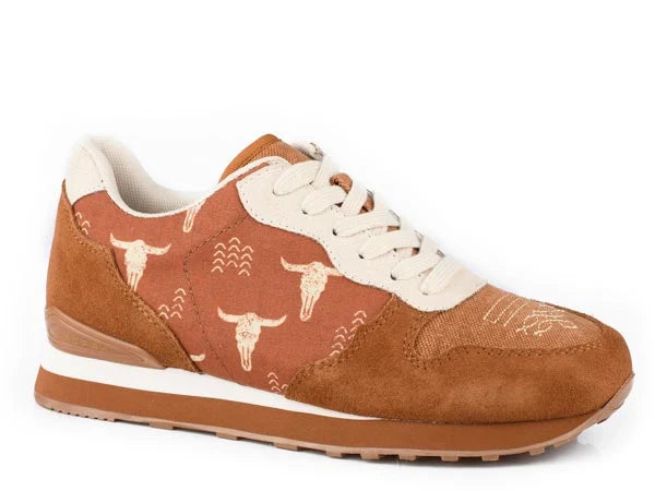 Roper Giddyup Longhorn Jogger (Brown) - Women's Lace Up Suede Leather Sneaker