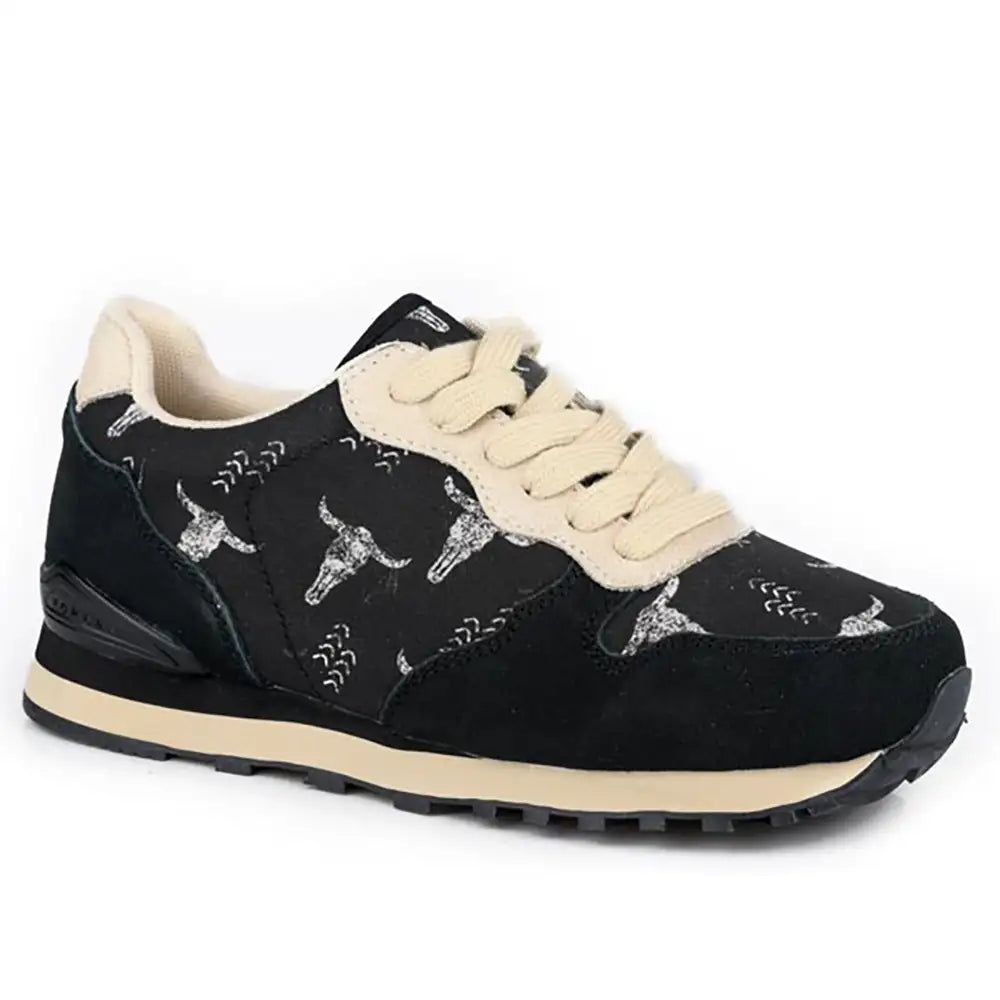 Roper Giddyup Longhorn Jogger  (Black) - Women's Lace Up Suede Leather Sneaker