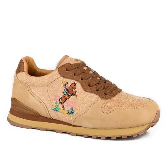 Roper Giddyup Rider Jogger (Tan) - Women's Lace Up Suede Sneaker