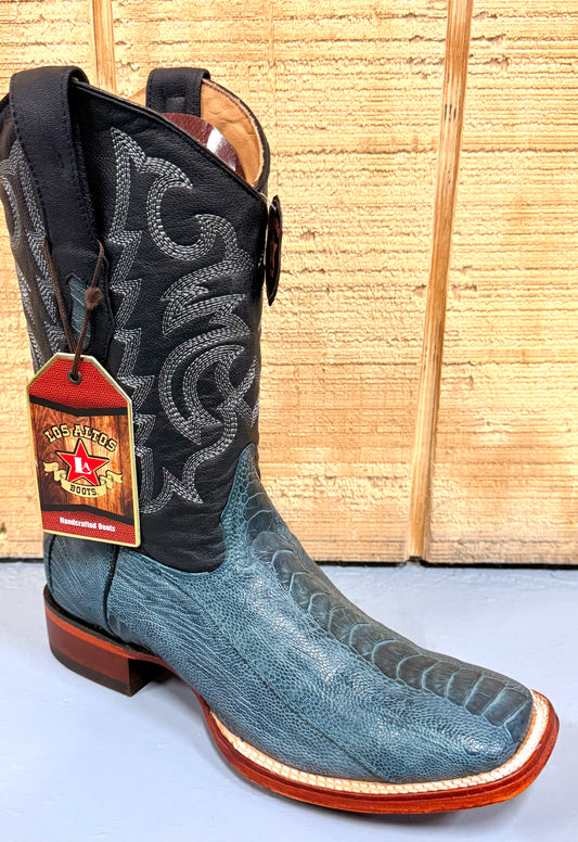 Exotic Los Altos Blue Jean Ostrich Leg Wide Square Toe Cowboy Boots