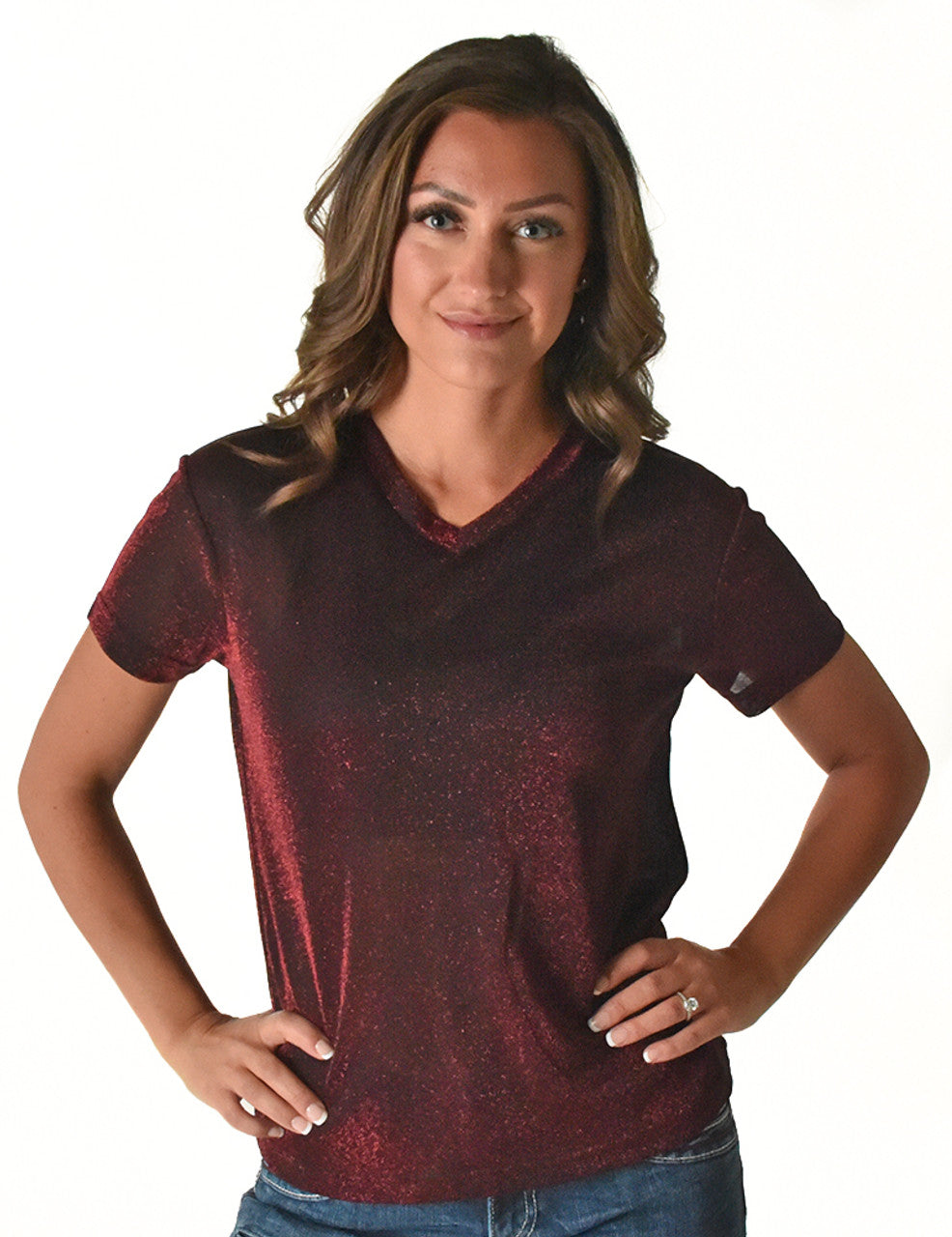 Cowgirl Tuff Red Shimmer Short Sleeve