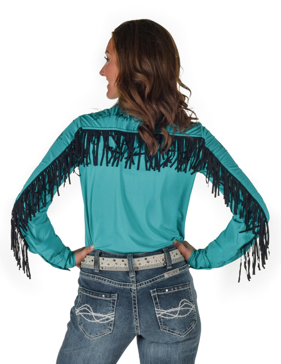 Cowgirl Tuff Designed Teal 4 Way Stretch Pullover Button Up Showshirt