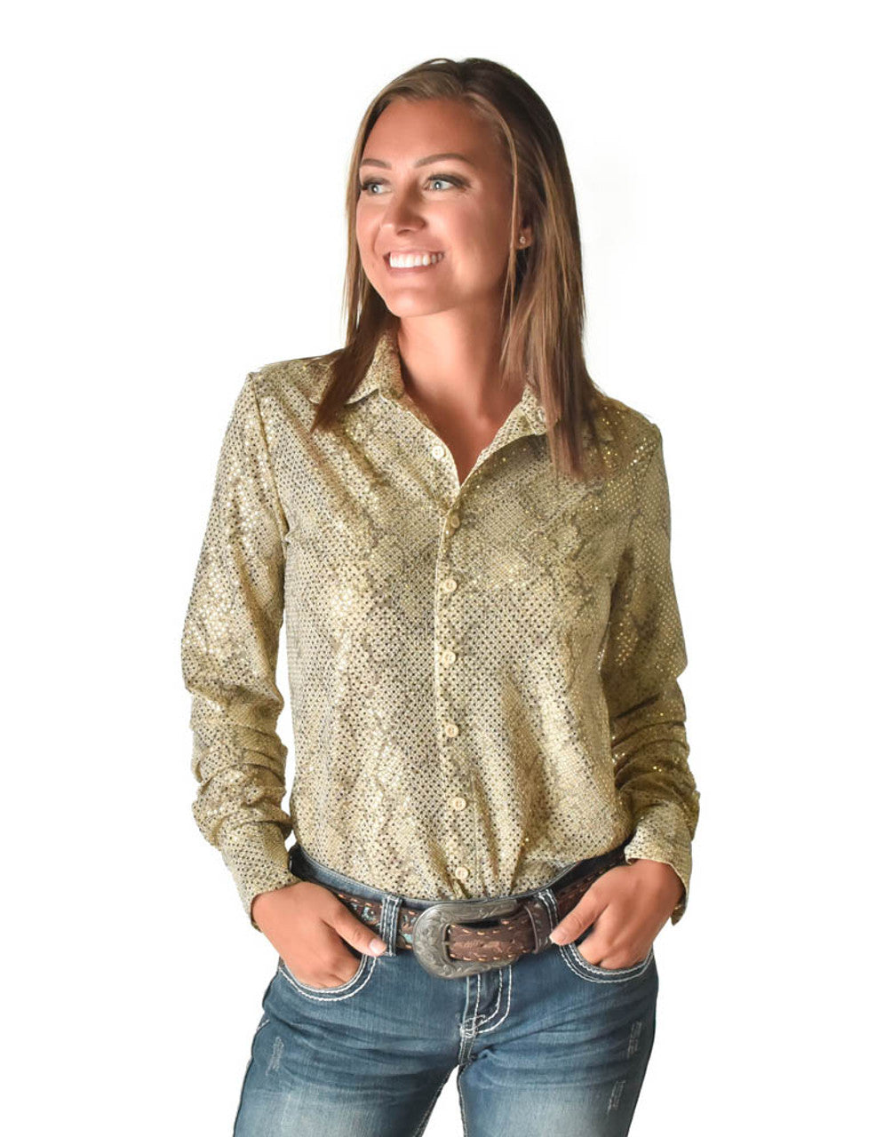 Cowgirl Tuff 4 way stretch Sequin Top
