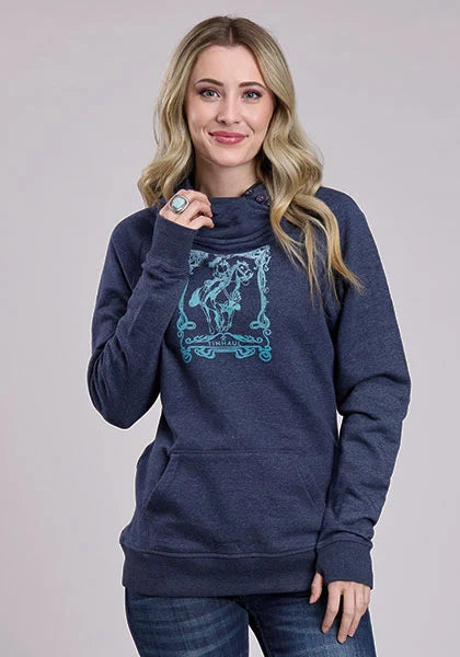 Tin Haul Art Nouveau Horse Print (Navy) - Women's Hoodie Sweatshirt