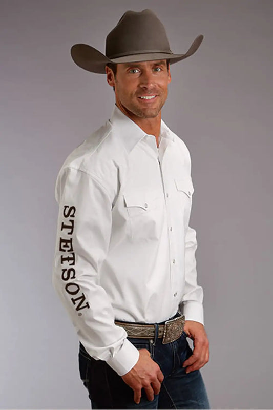 Stetson Logo Wear (White) - Men's Western Shirt (Closeout)