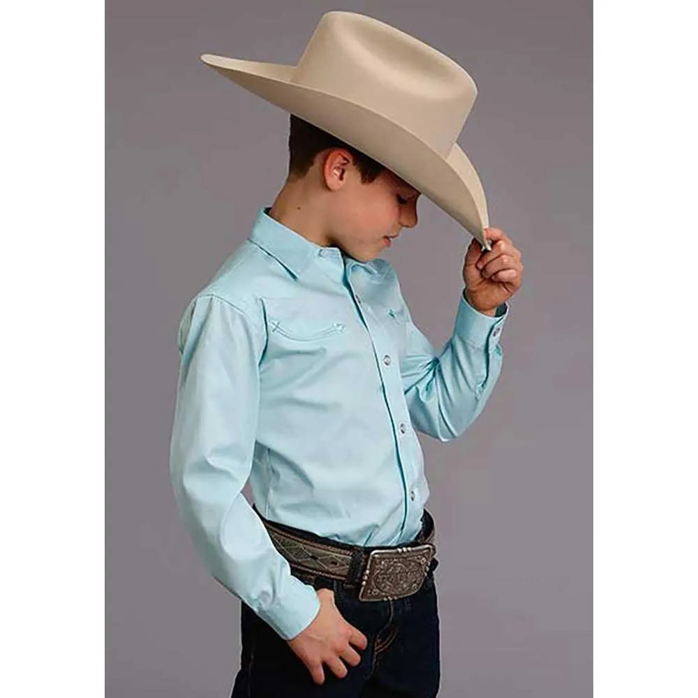 Stetson Pinpoint Oxford (Aqua) - Boy's Western Shirt