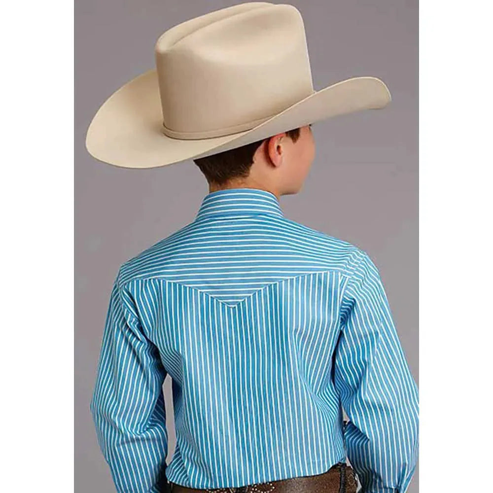 Stetson Candy Strip (Turquoise/White) - Boy's Western Shirt