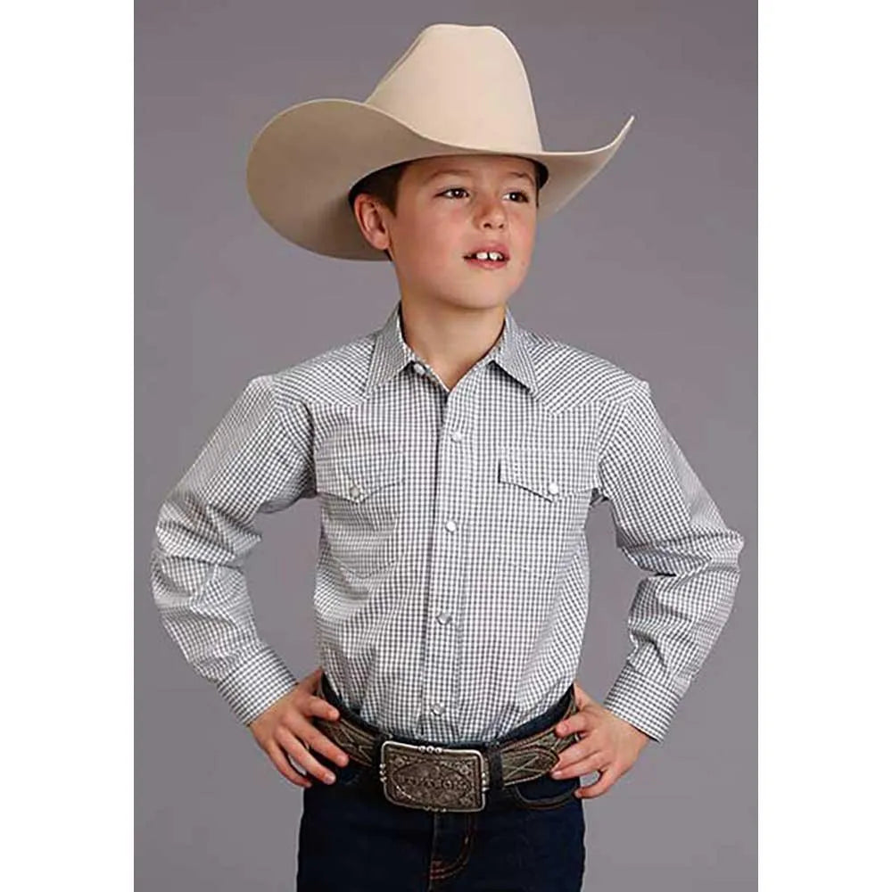 Stetson Two Stripe Check (Navy/Blue/White) - Boy's Western Shirt