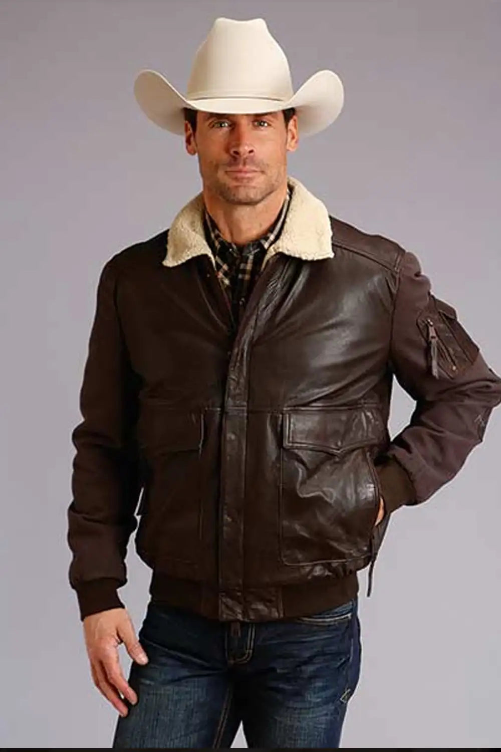 Stetson Bomber Style (Brown) - Men's Leather & Canvas Jacket