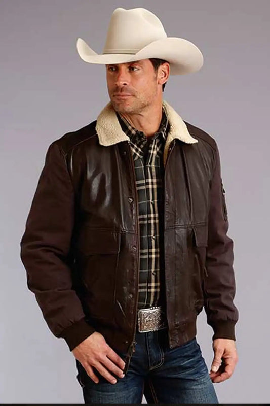 Stetson Bomber Style (Brown) - Men's Leather & Canvas Jacket