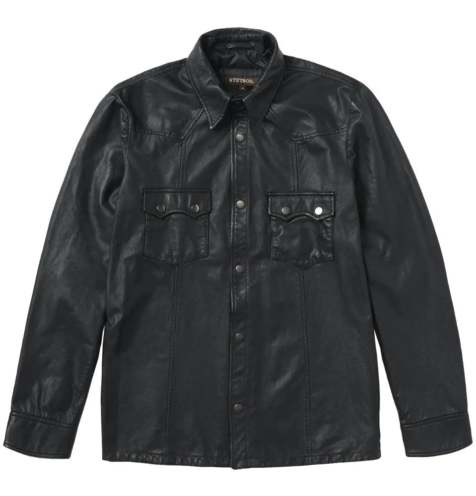 Stetson Leather Western Shirt Jacket (Black) - Men's Leather Jacket