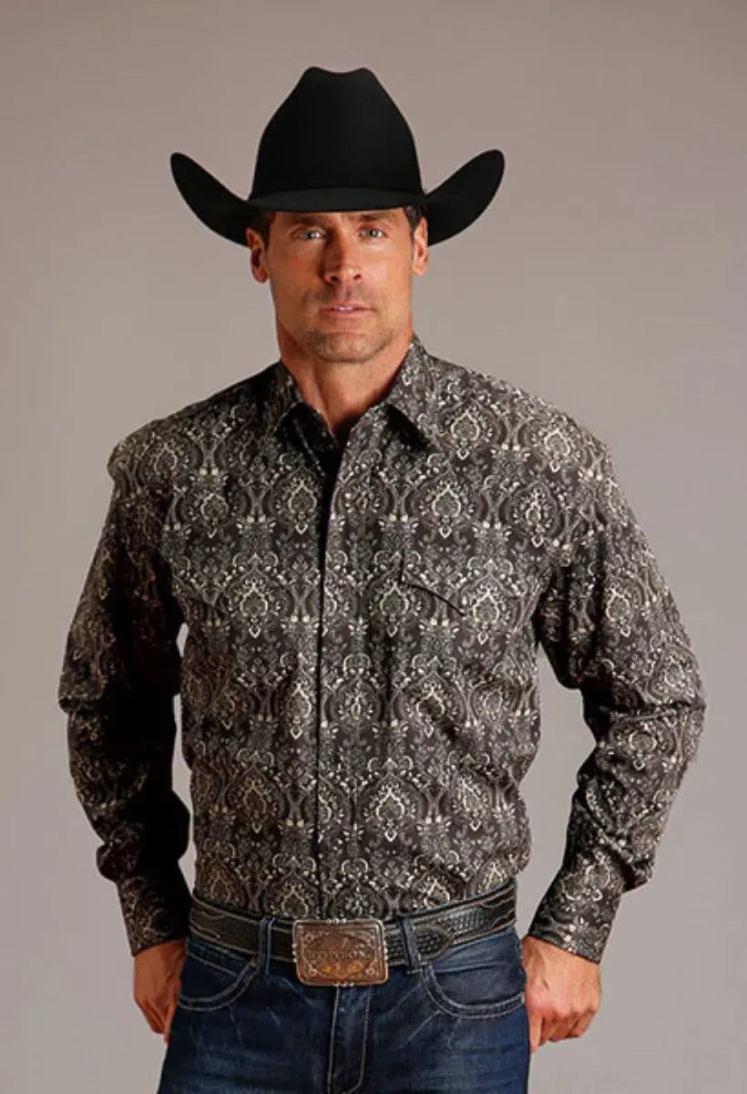Stetson Vintage Demask (Grey) - Men's Western Shirt