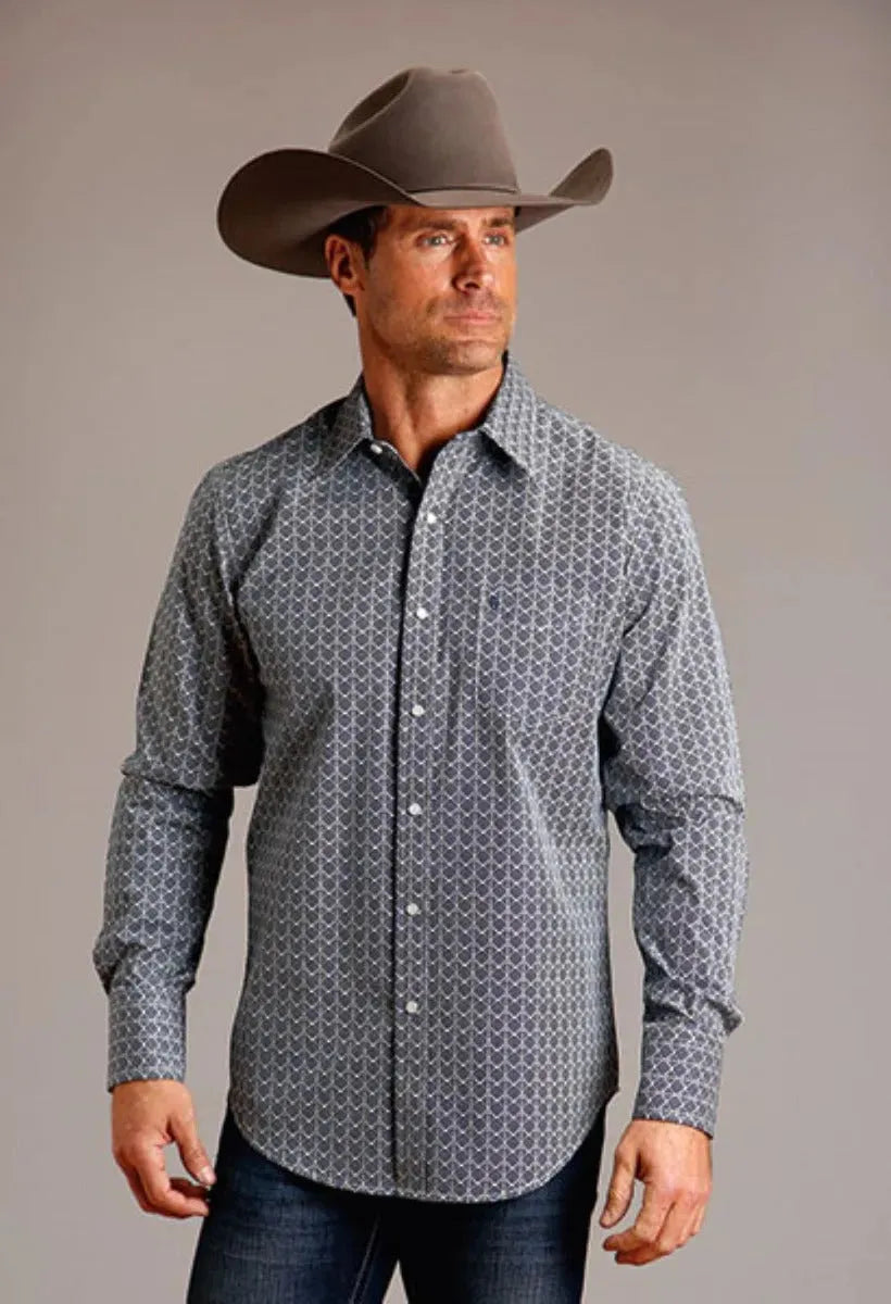 Stetson Chevron Grid (Blue) - Men's Western Shirt